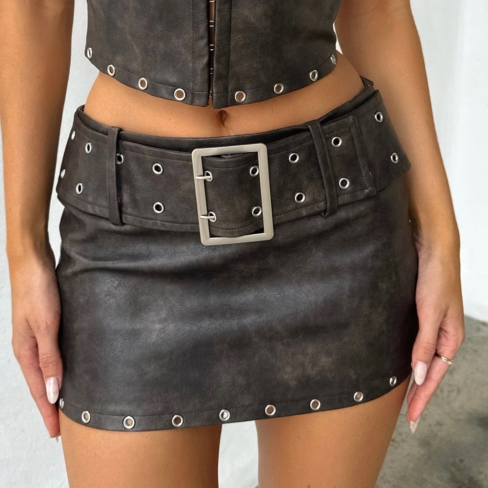 Outcast Brylee Mini Skirt Brown Leather